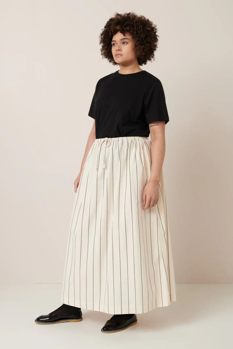 Linear Skirt, Greige Pinstripe