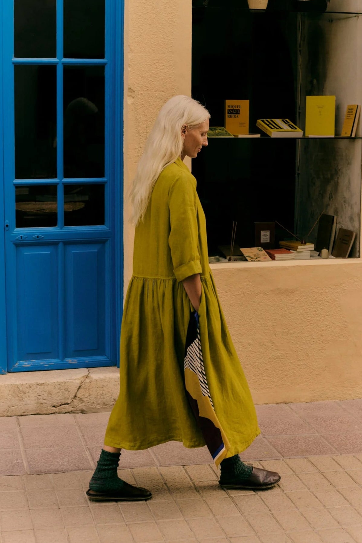 Garment Dyed Linen Shirt Dress, Olivine