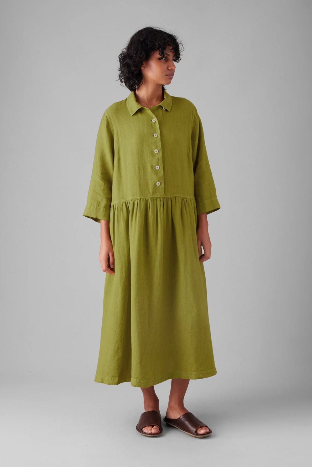 Garment Dyed Linen Shirt Dress, Olivine