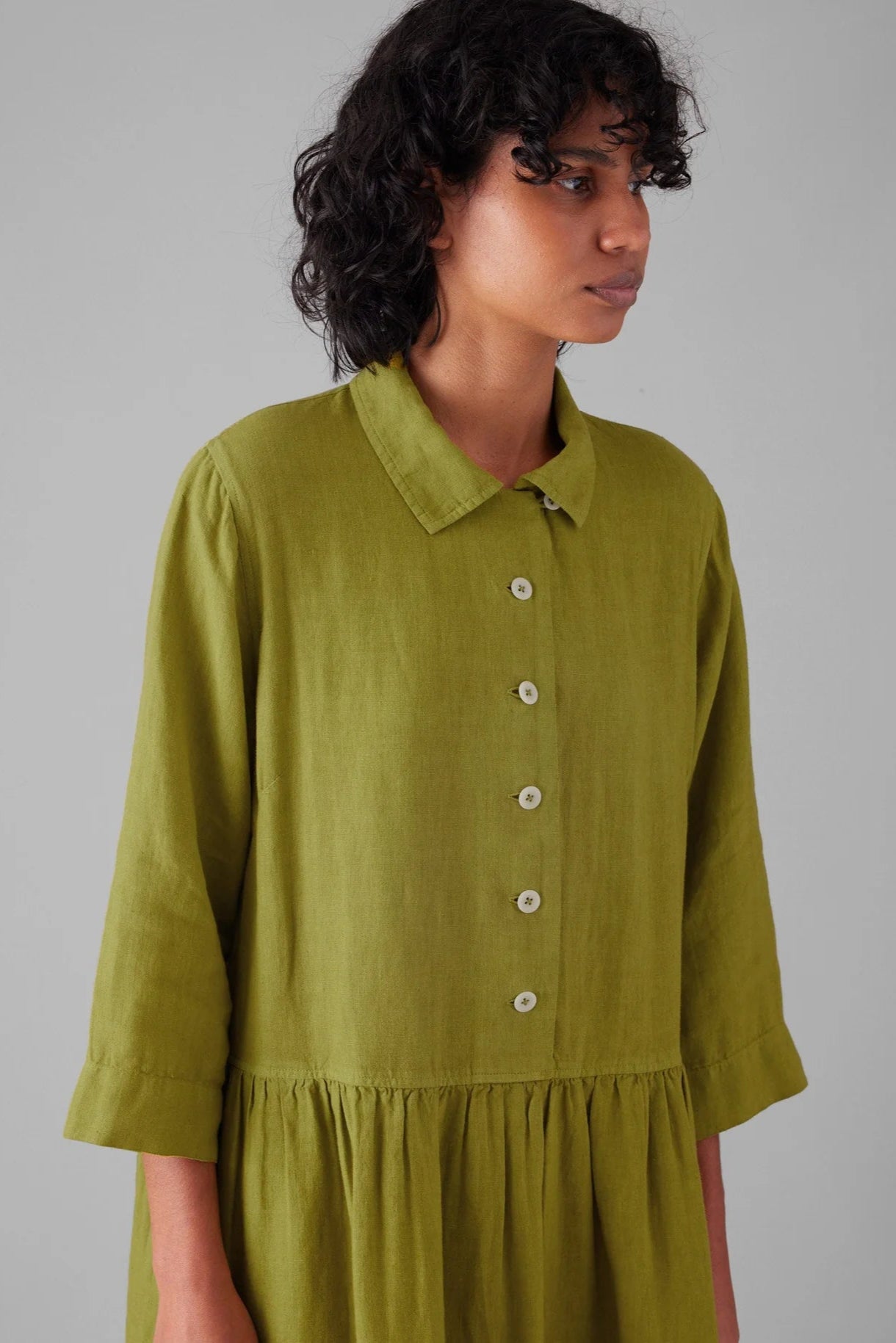 Garment Dyed Linen Shirt Dress, Olivine