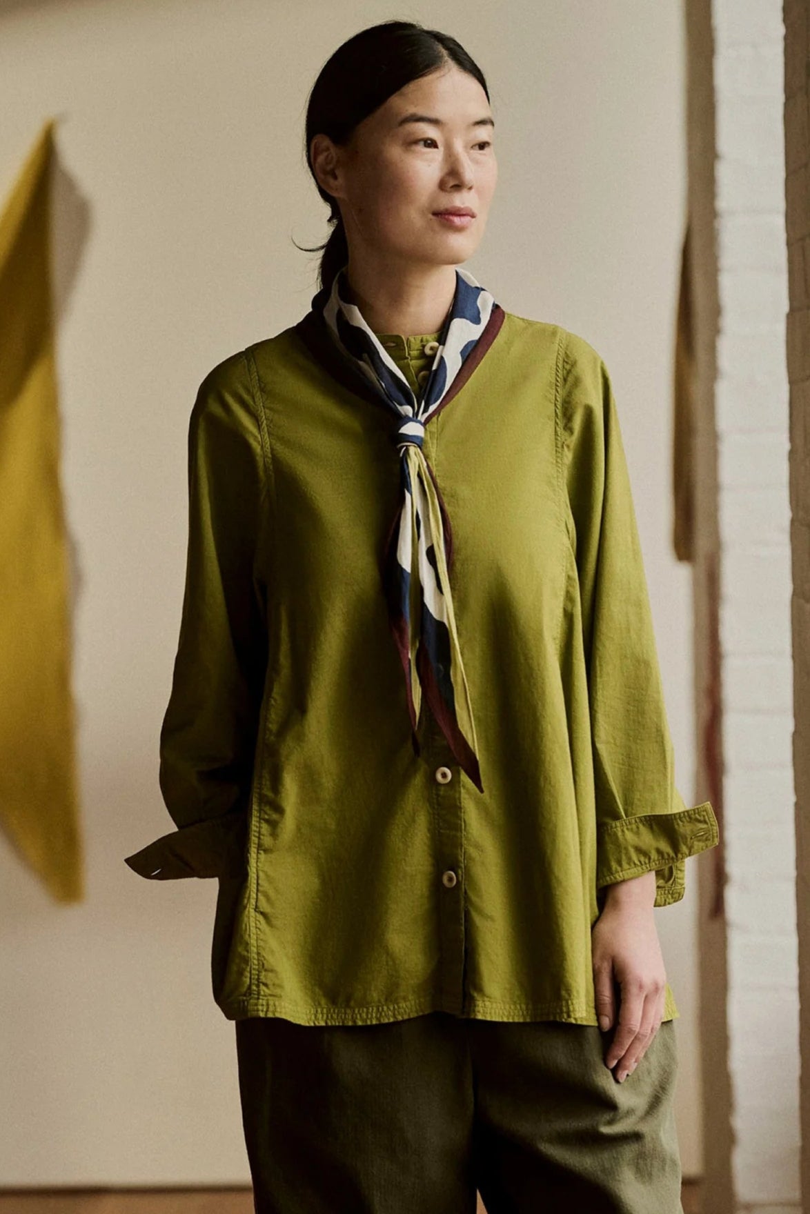 Raised Stripe Cotton Poplin Shirt, Pea Shoot