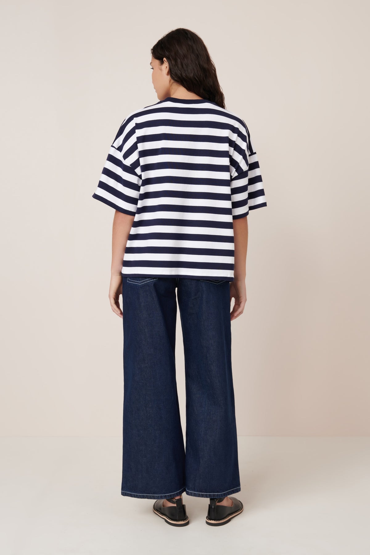 Oversized Boxy Tee, Navy White Stripe