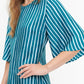 Marimekko Bell Sleeved A-Line Dress with Turquoise Vertical Stripes 