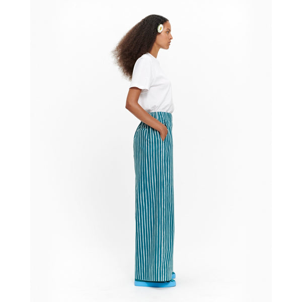 Marimekko Wide leg cotton poplin striped pant trouser with elastic waist
