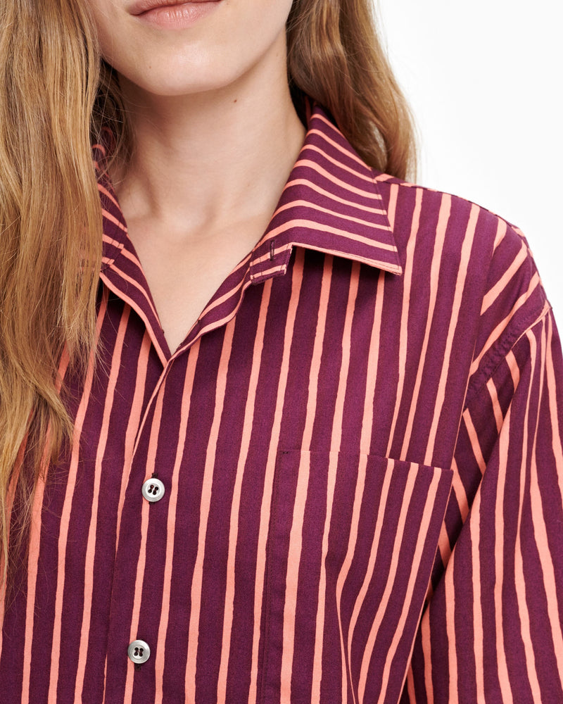 Striped Marimekko Button down Shirt with Silver Button Details 