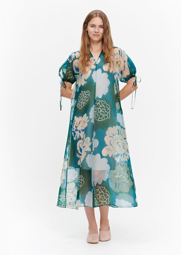 Marimekko Floral Henkays Pioni Sheer Chiffon Silk Organza Dress