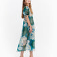 Marimekko Green, turquoise Floral A-Line Organza Dress 