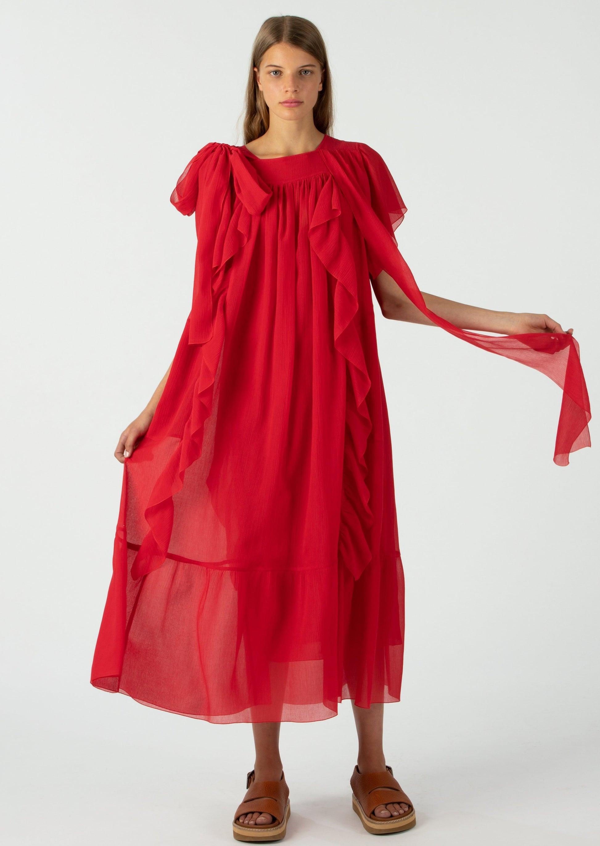 Sofie D'Hoore Strawberry Red Ruffle Dress 
