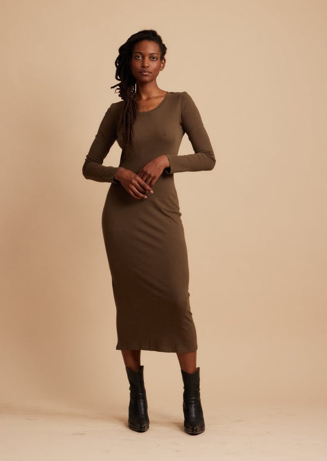 Fitted Long Sleeve Dress, Forest