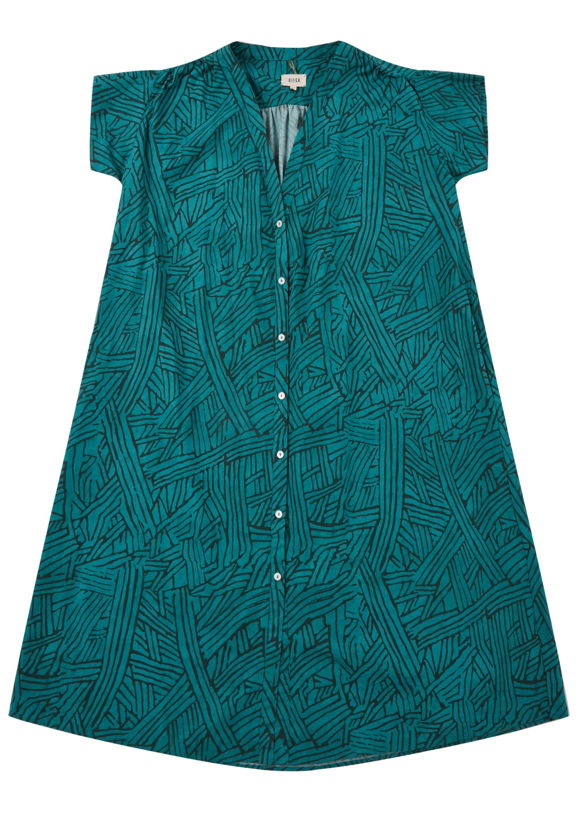 Diega Rocha Turquoise Teal Printed Dress Buttoned