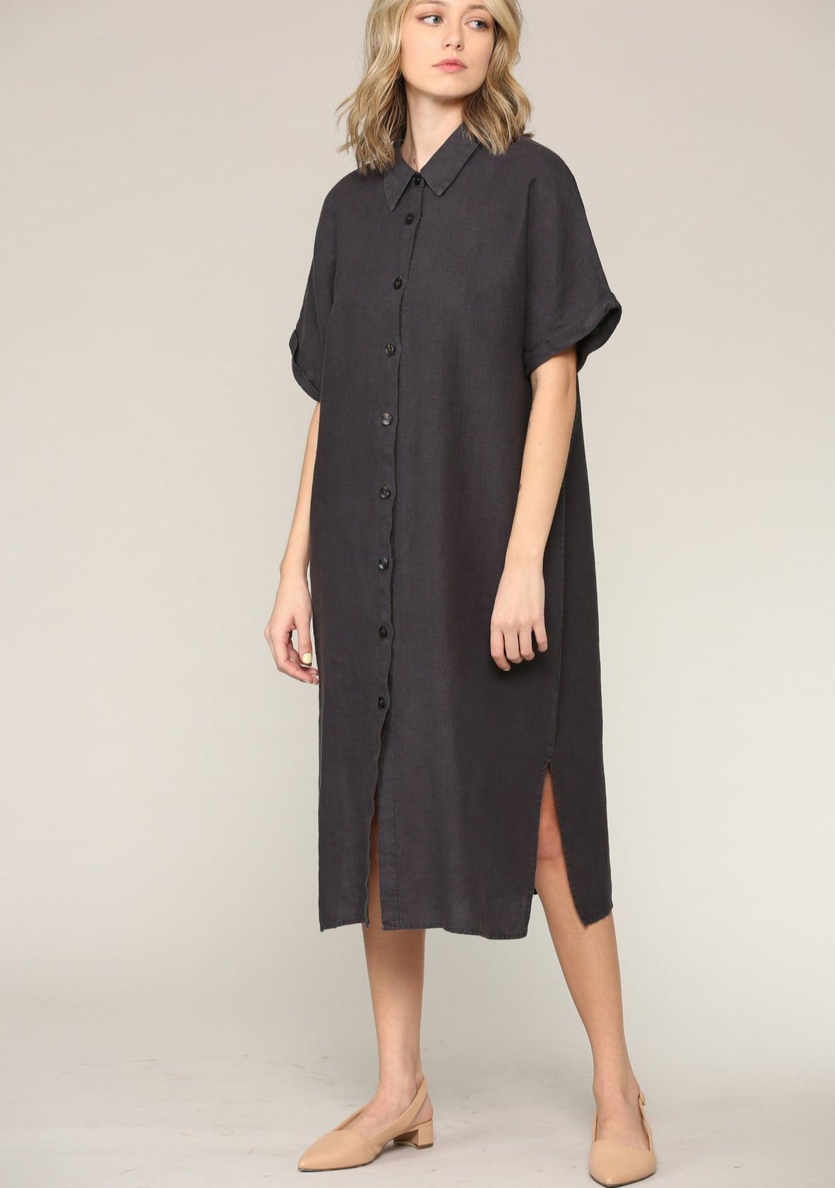 Alexa Linen Shirt Dress, Ink
