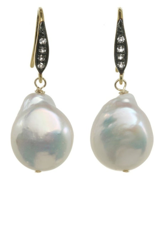 White Baroque Pearl, White Sapphires