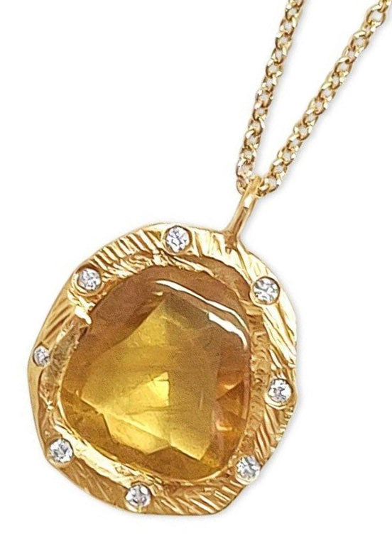 Single Yellow Sapphire Necklace with Diamonds