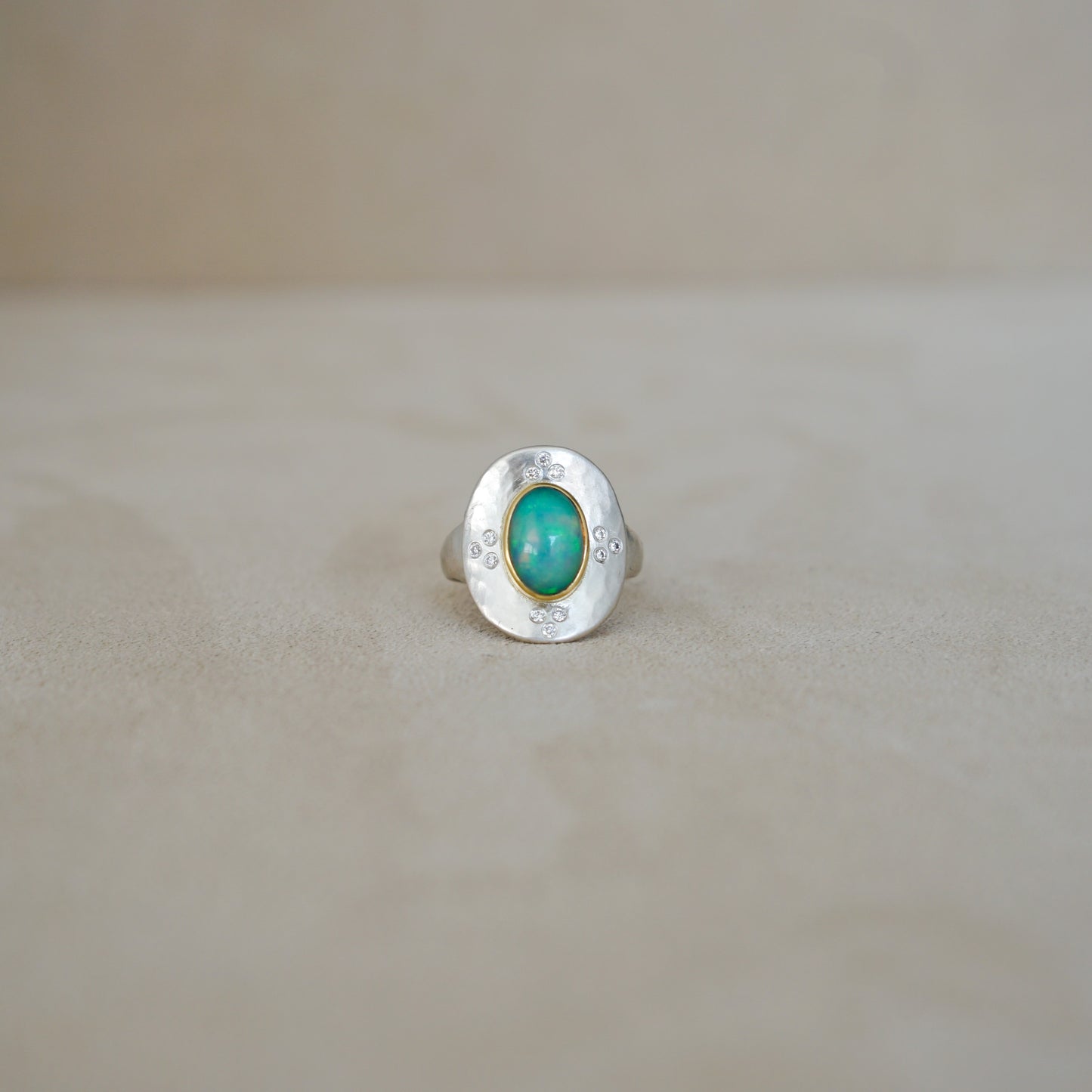 Ethiopian Opal Saddle Ring .12 ct Diamond