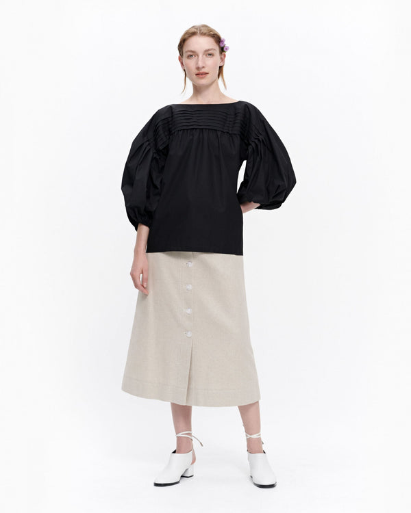 Marimekko Mukura Black Cotton Shirt Top Blouse Boat neck 