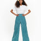 Marimekko Wide leg cotton poplin striped pant trouser with elastic waist Kavuta Ristipiccolo Turquoise Teal Striped