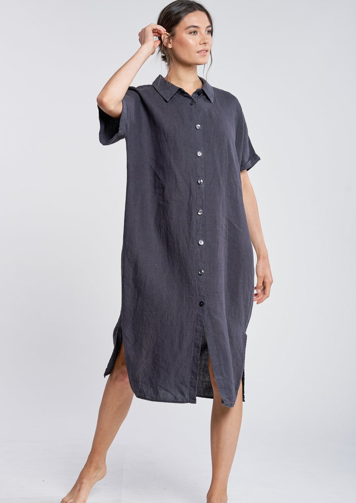 Filosofia Linen Alexa Shirt Dress Ink Hazy Grey