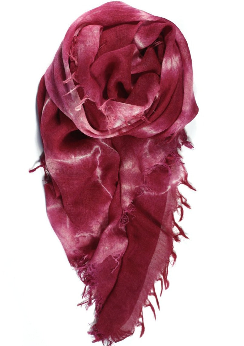 Raw Fringed Scarf, Berry/Natural