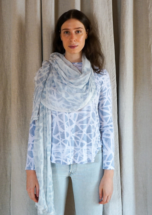 Annie Turbin Tie Dye Hand Dyed Natural Dye Long Sleeve Relaxed Boat Neck Tee Shirt Organic Cotton