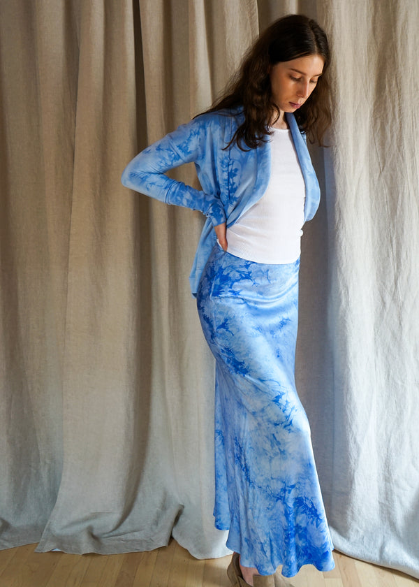 Silk Bias Skirt, Light Blue Crystal Wash
