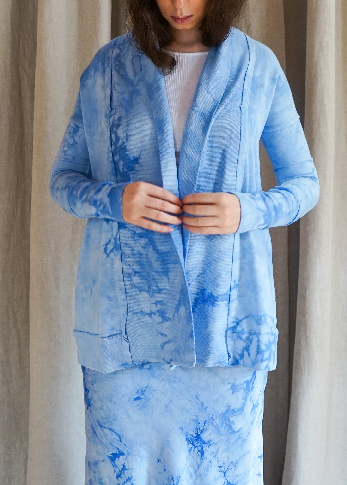 Supima Modal Fleece Cardigan, Blue Crystal Wash