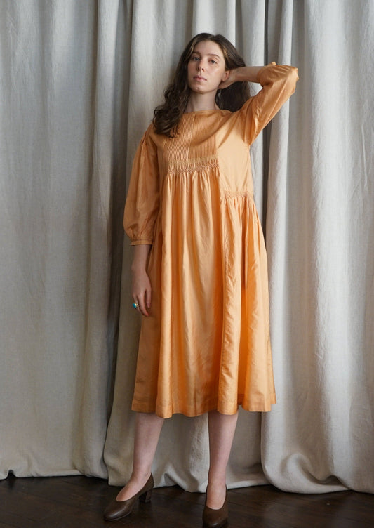 EKA Hazel Orange Silk Dress Handloomed Made in India