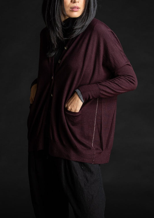 Collared Cardigan, Currant