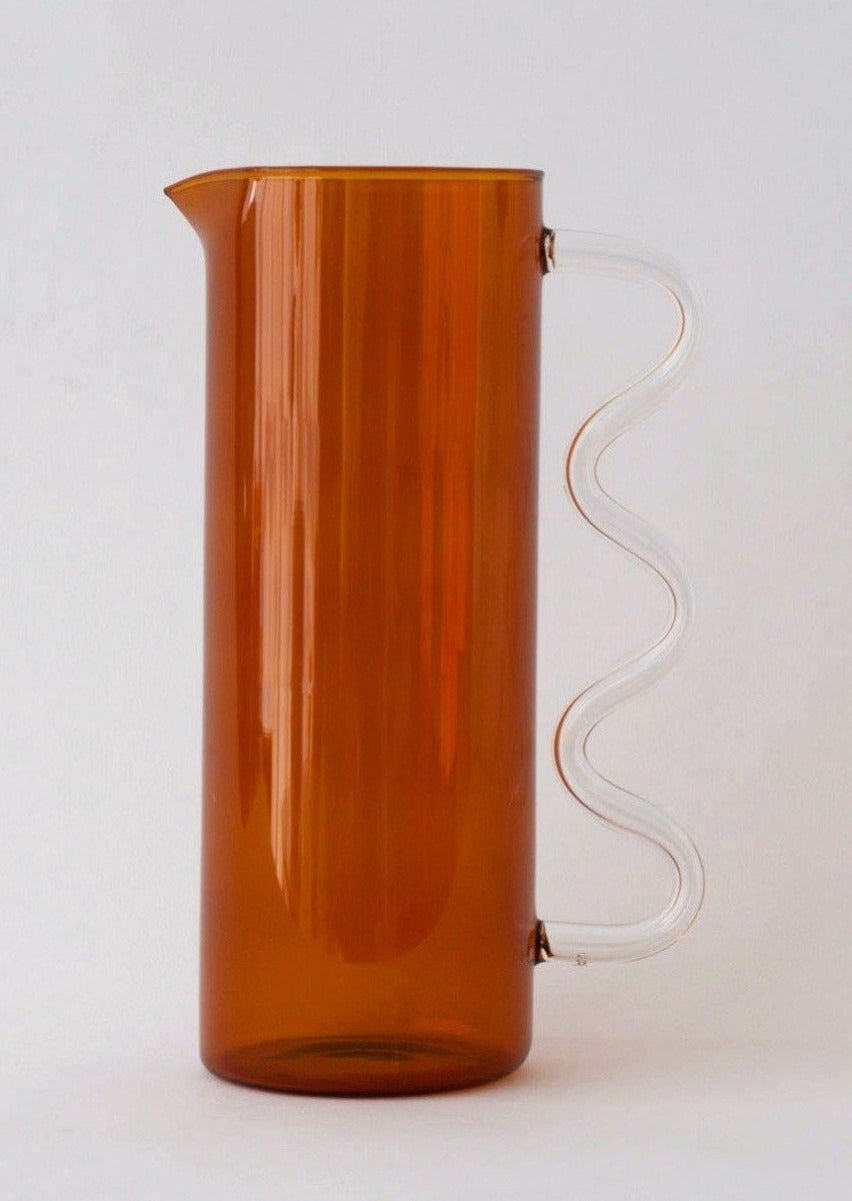 Wave Pitcher, Amber with Clear Handle