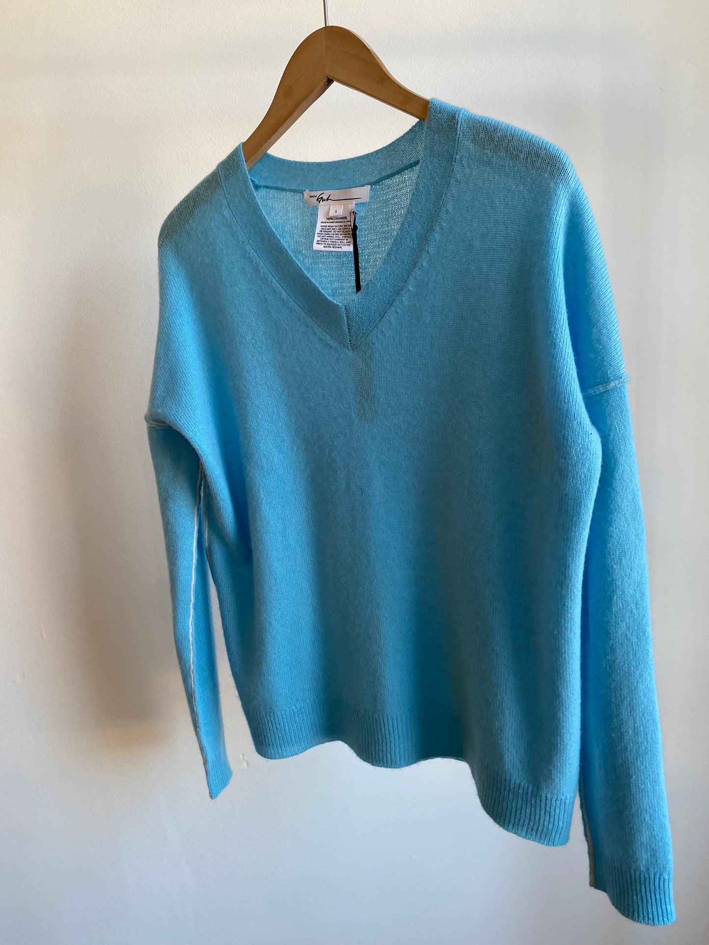 V-Neck Pullover, Aqua Blue