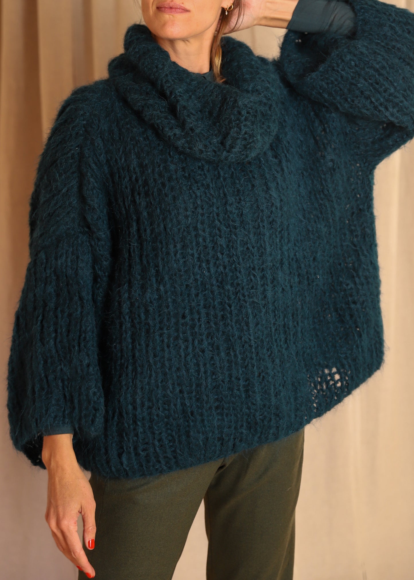 Funnel Neck Handknit Brioche Sweater