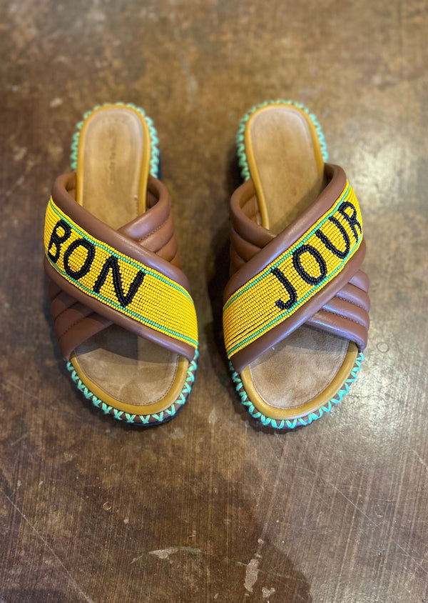 X Bonjour Sandals, Brown/Yellow