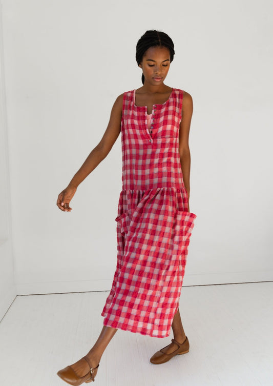 Myrtle Dress, Red Gauze Plaid