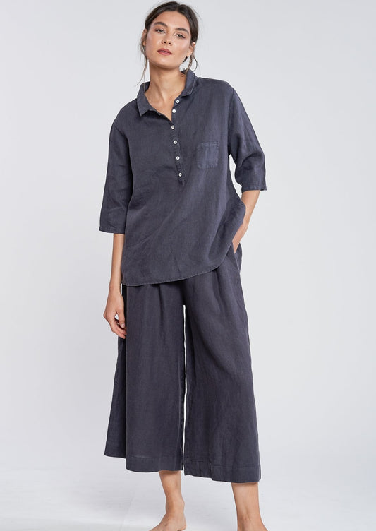 Filosofia Linen Mia Top Ink Hazy Grey 