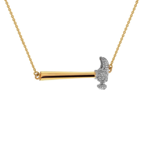 Joan Hornig Perfect Graduation Gift 18k Hammer Necklace with White Diamonds 
