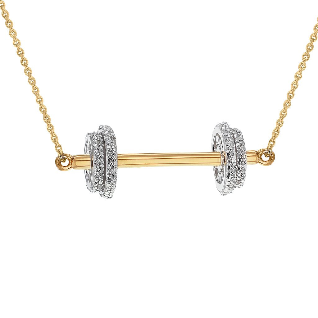 Joan Hornig Perfect Graduation Gift 18k Gold Dumbell Necklace with White Diamonds 