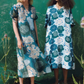 Marimekko Green, Turquoise Floral A-Line Organza Dress 
