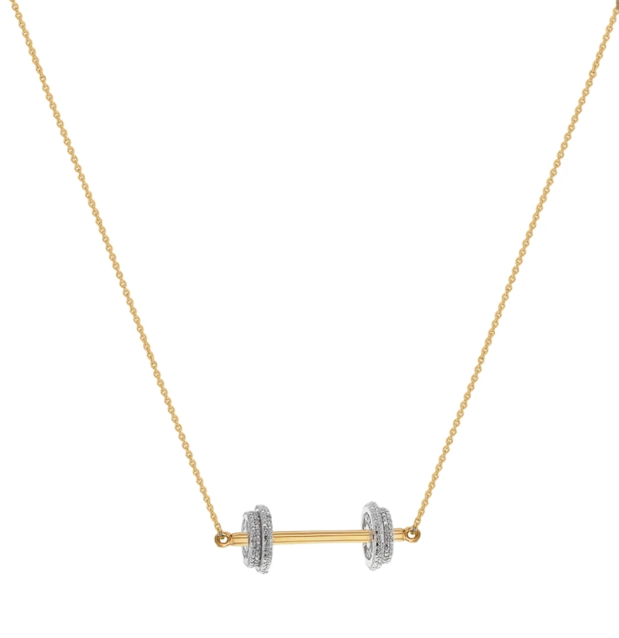 Joan Hornig Perfect Graduation Gift 18k Gold Dumbell Necklace with White Diamonds 