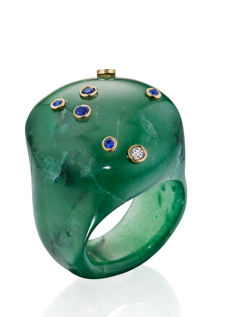 Mini Bubble Ring, Green Onyx