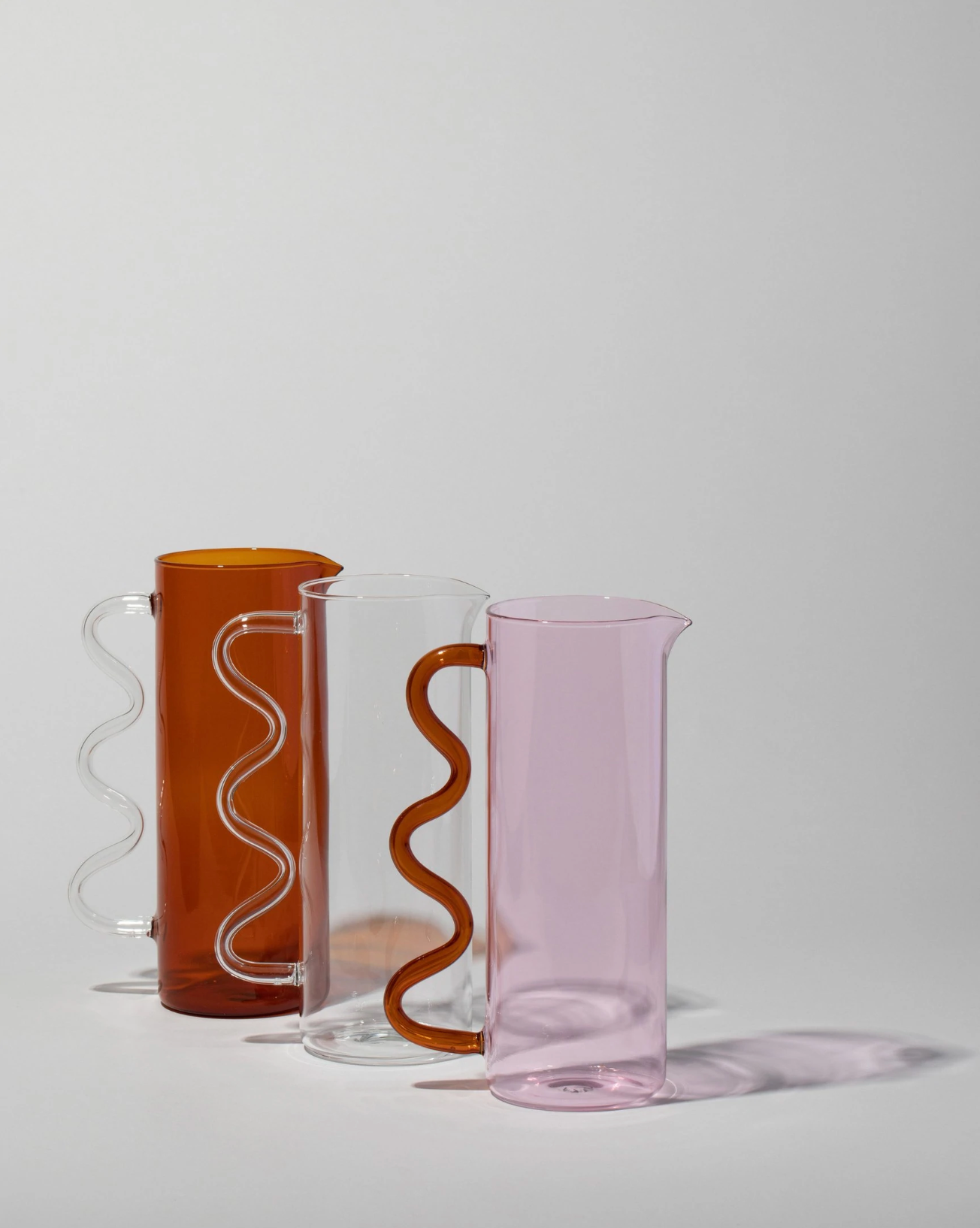 Wave Pitcher, Pink with Amber Handle