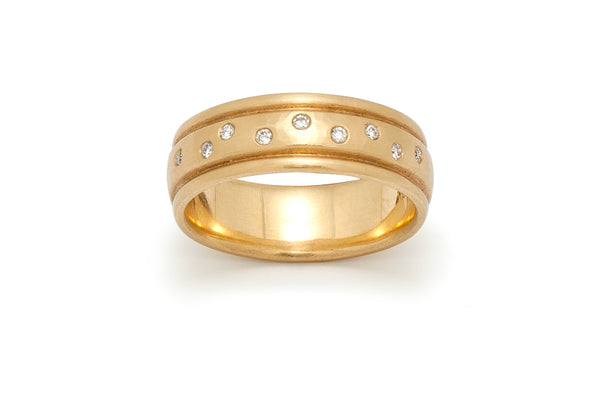 Tony Malmed, contemporary jewelry, 18kt gold band, recycled metals, diamonds, fine jewelry, ring, conflict-free, handmade, santa fe style