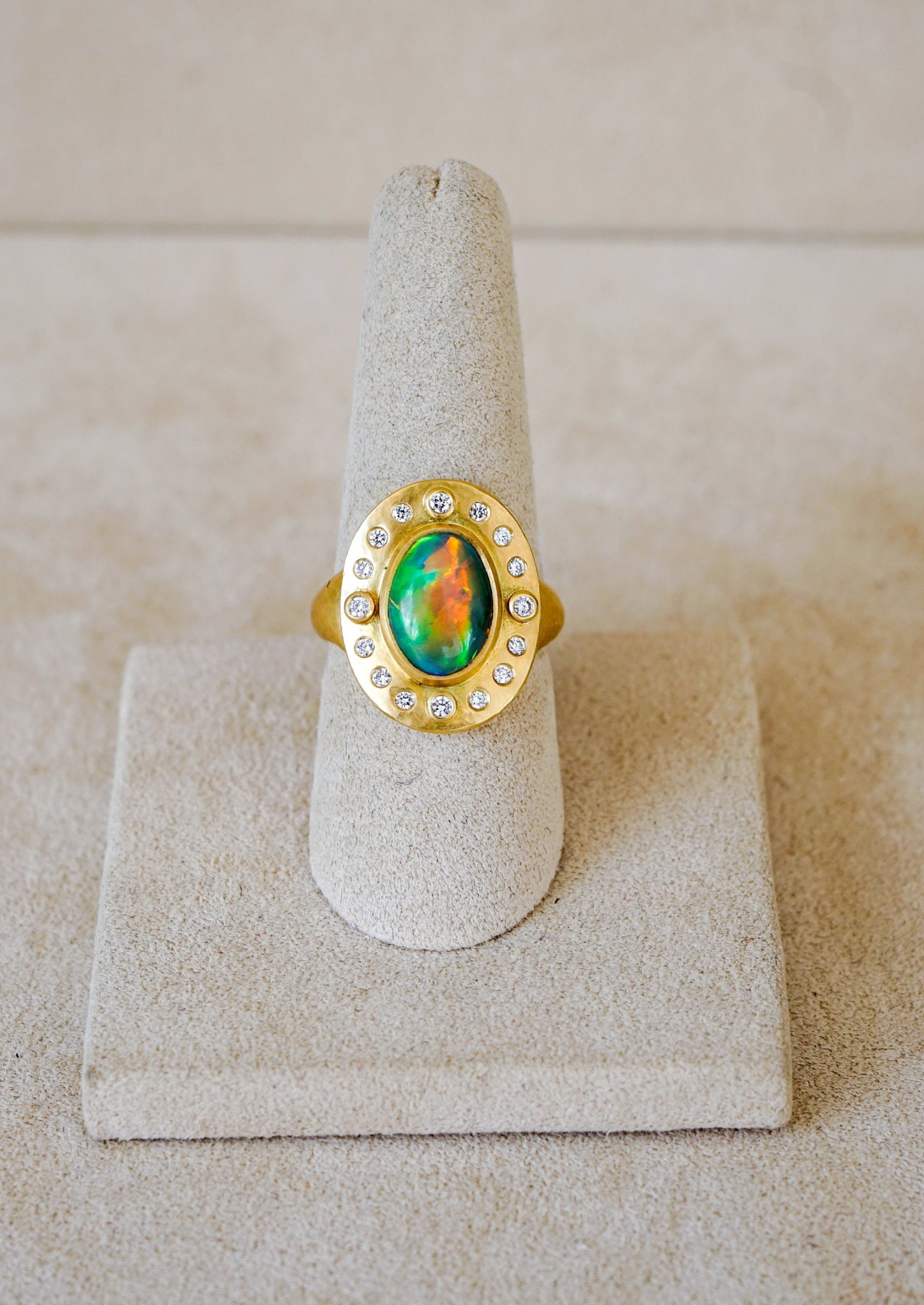 3.2 ct Black Opal Ring with Diamonds in 18 kt Gold