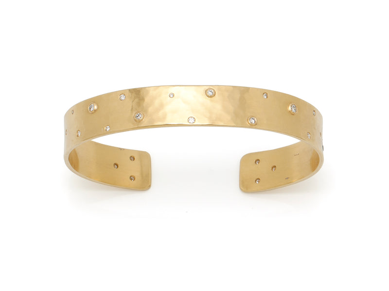 Tony Malmed, contemporary jewelry, 18kt gold, recycled metals, diamonds, fine jewelry, cuff bracelet, conflict-free, handmade, hammered finish, santa fe style