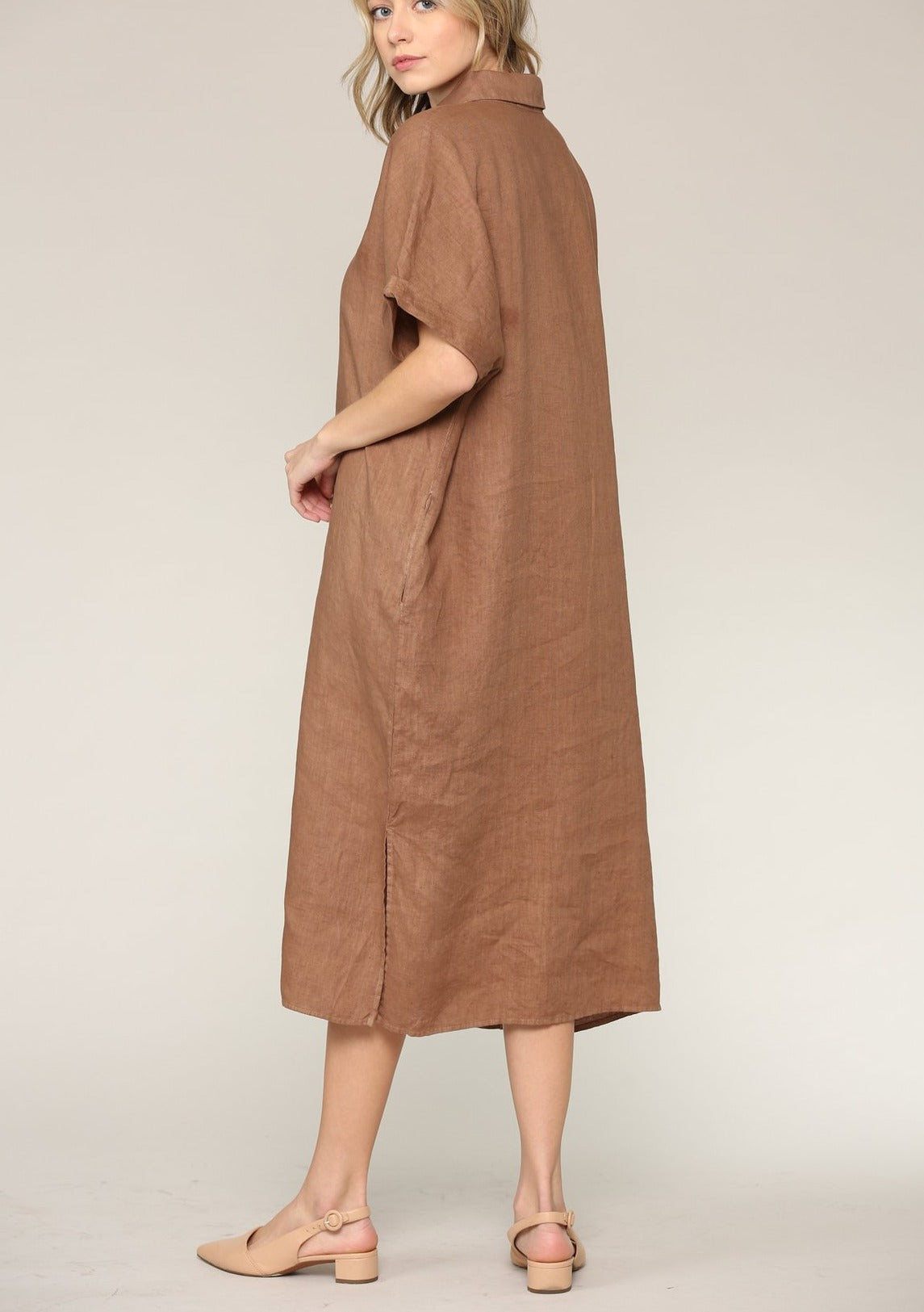 Alexa Linen Shirt Dress, Wheat
