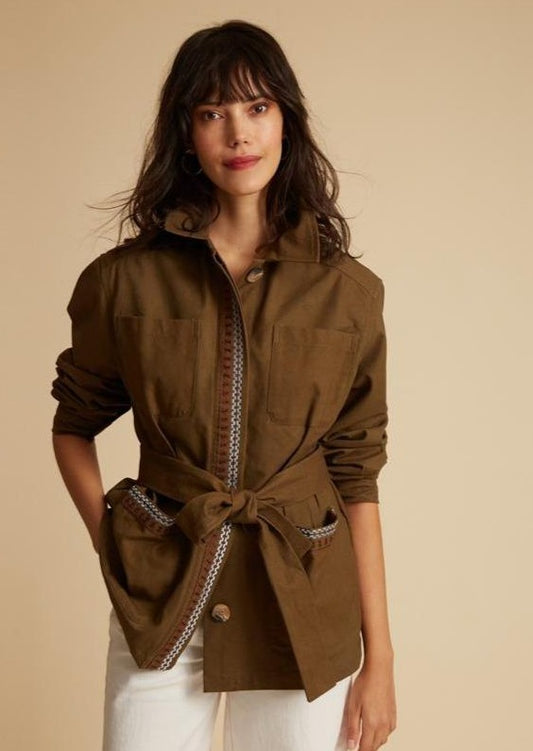 Inoui Inouitoosh Belted Army Jacket Cargo Embroidered Khaki Green Olive Vesta Paloma