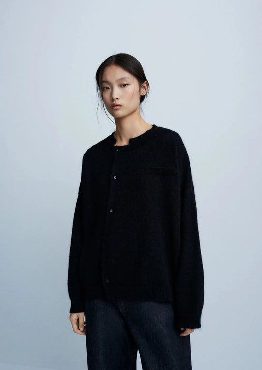 Baby Alpaca Asymmetric Cardigan, Black