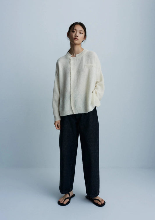 Baby Alpaca Asymmetric Cardigan, Natural