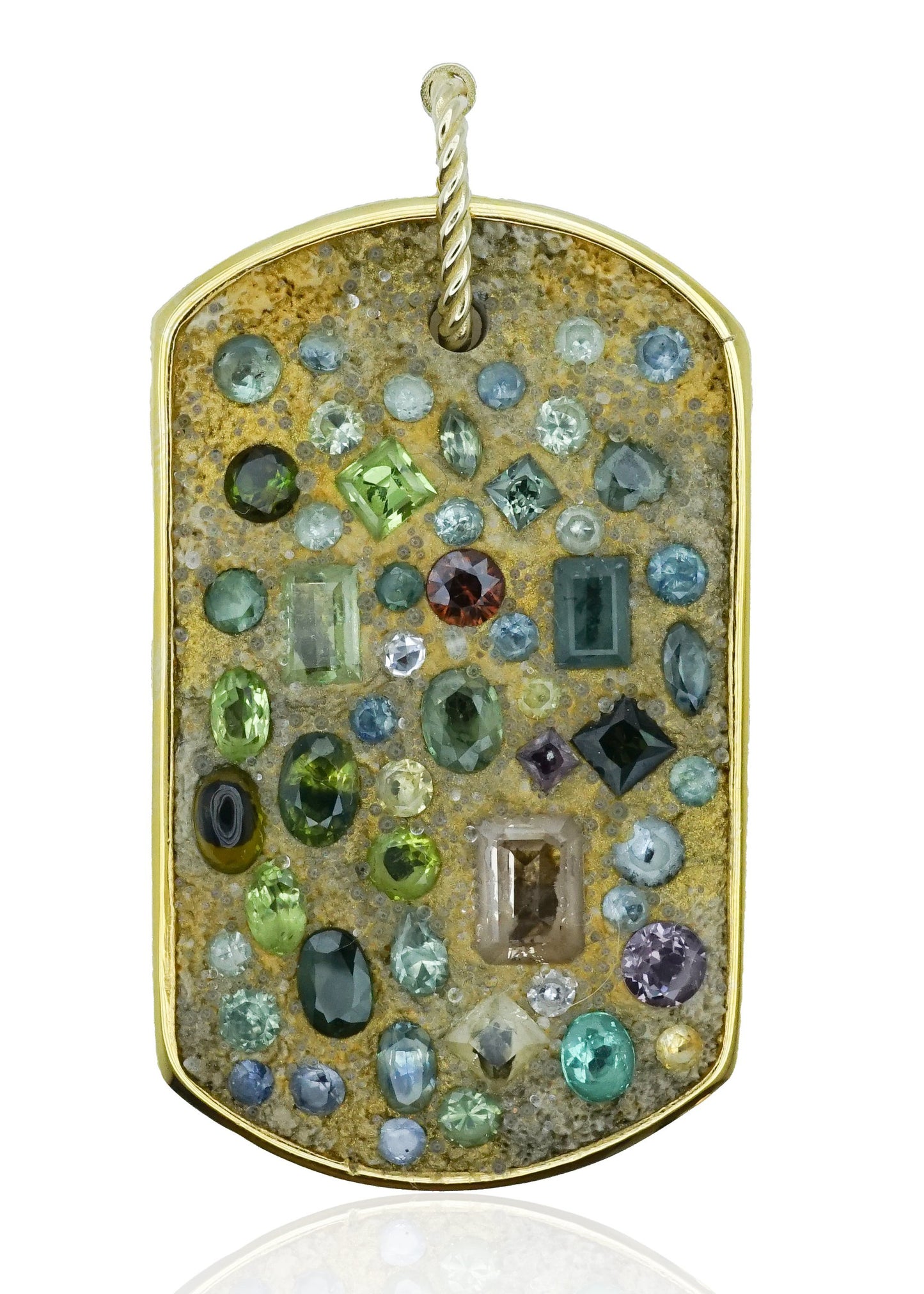 XL Silver Tag Pendant with Precious Stones