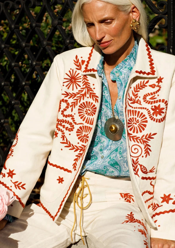 Snake & Snail Embroidered Jacket, Off-White Fawn
