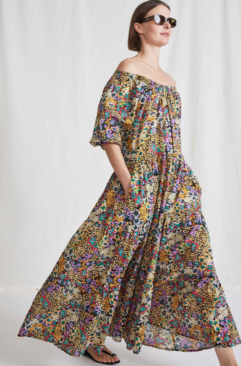 Tilton Tiered Maxi Dress, Pink Wildflowers