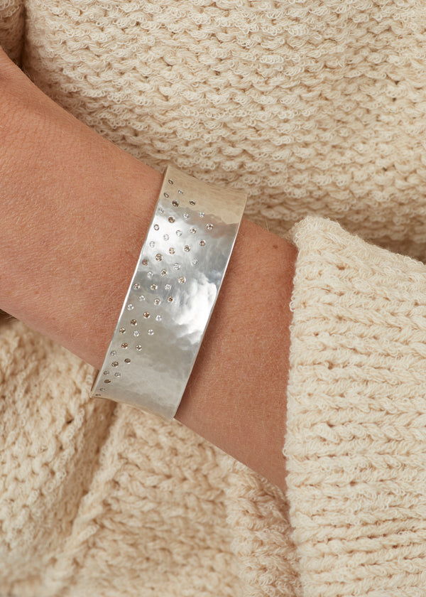 Drift Cuff, Sterling Silver with mixed Diamonds